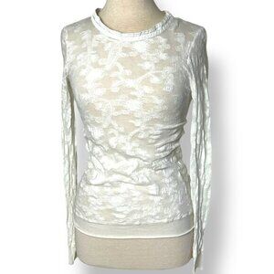NWT Beate Heymann Cream T-shirt Floral Lace Crew Neck Long Sleeve S34